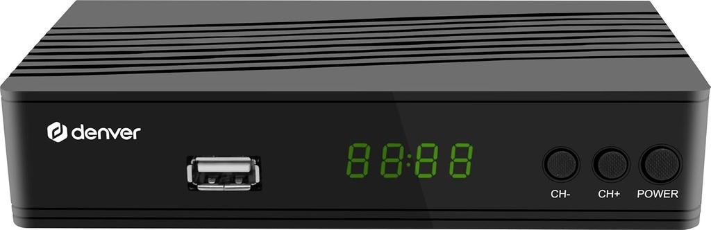 Receptor de televiziune digitală terestră Denver DTB-146. Decodor digital terestru DVB-T2 H.265. Înaltă definiție. Telecomandă. Conexiuni: HDMI, SCART, Coaxial, RF, LAN, USB.