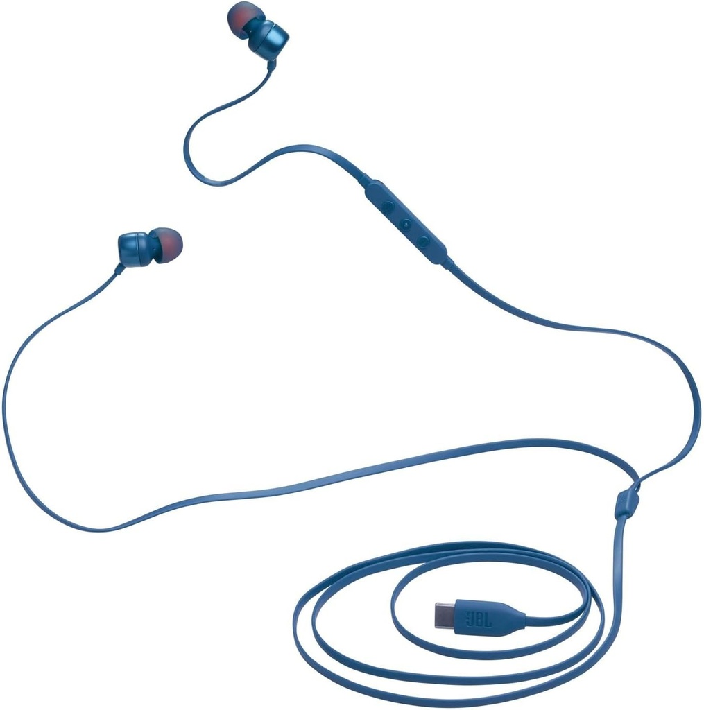 Căști intraauriculare JBL Tune 310 C USB-C cu microfon și audio de înaltă rezoluție, cablu plat anti-încurcare, 3 butoane de control, control presetat pentru volum și egalizator, albastru
