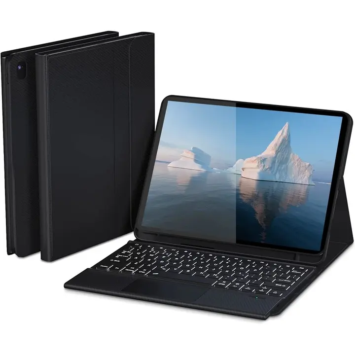 Husa cu Tastatura retroiluminata DoohowCase, compatibila Lenovo Tab P11, QWERTY, 7 Culori, Negru