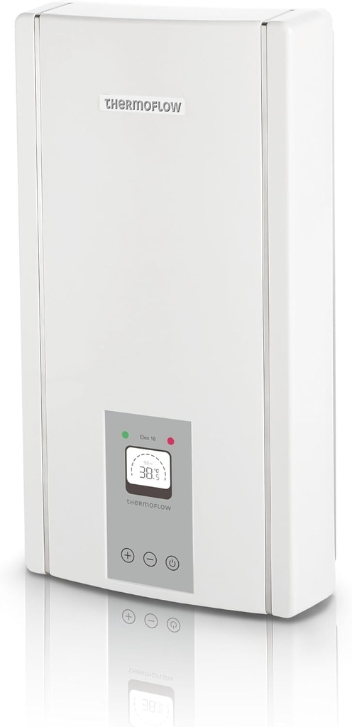 Thermoflow Elex 18 – Încălzitor de apă instantaneu rezistent la presiune / 18 kW / 400 V / încălzitor de apă până la 55 °C / racord G 1/2" / 10 L/min / ideal pentru chiuvetă, baie sau bucătărie / ELEX18.