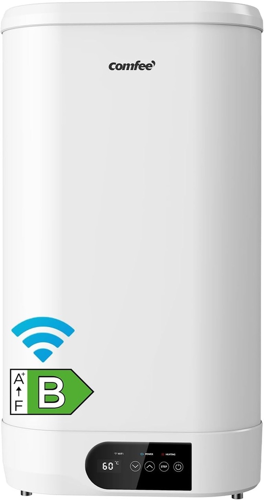 Încălzitor de apă electric de perete COMFEE' CWH15ED1380EUW, 80L, rezervor dublu, montare sub chiuvetă, compact și ușor de instalat, conectare Wi-Fi, telecomandă prin aplicație, alb