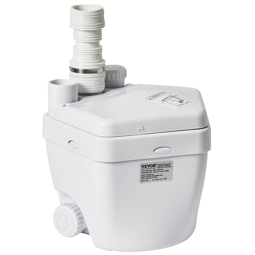 VEVOR - Pompă de scurgere pentru chiuvetă (250W, sistem de pompă de scurgere sub chiuvetă, 6600L/h, 5.5m, cu motor din sârmă de cupru, pompă de scurgere pentru chiuvetă de rufe cu ieșire de 3.8cm)