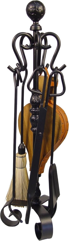 Imex El Zorro – Set șemineu 5 piese | 70 cm | Fier forjat cu finisaj negru mat | Include poker, clește, lopată, perie și suport | Ideal pentru șeminee de interior