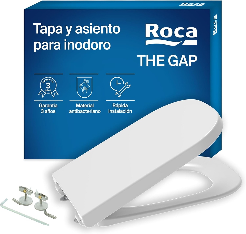 Roca The Gap - Capac și capac de toaletă Supralit pentru rezervor jos, capac de toaletă original cu fixare perfectă, capac de toaletă de schimb durabil, alb, A80147000B