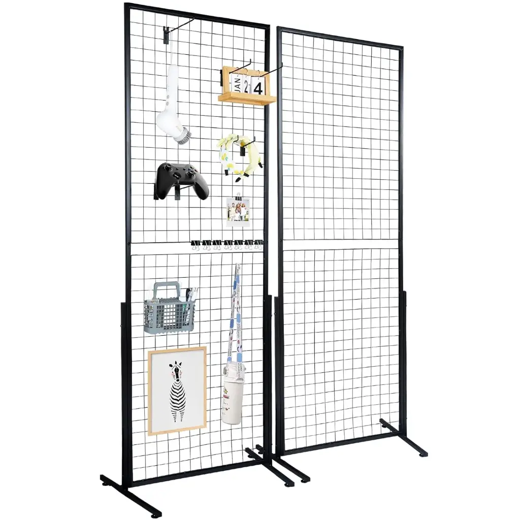Turn de panouri cu grilă de sârmă VEVOR, 2 unități, panou de afișare independent cu plasă, 617x1716 mm, capacitate de încărcare 27 kg, accesorii complete, instalare ușoară pentru afișaje foto
