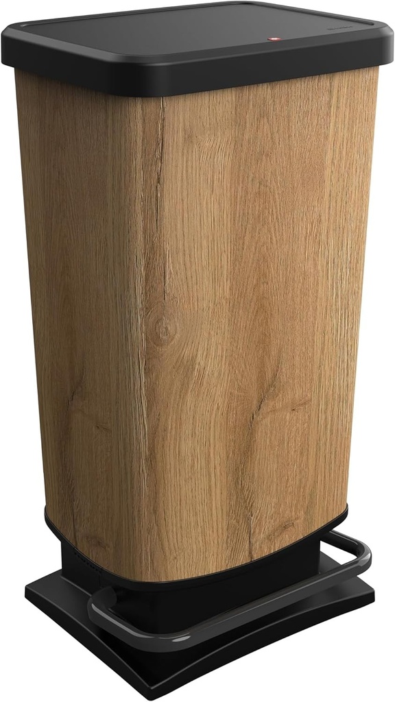 Coș de gunoi Rotho PASO 40 litri cu capac, plastic fără BPA (PP reciclat), lemn, 40l (35,3 x 29,5 x 67,6 cm)