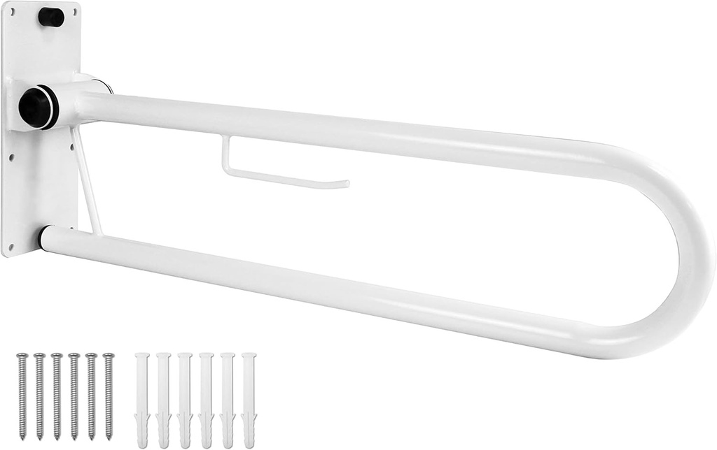 Bară de susținere pliabilă PEPE Mobility cu suport pentru rola de hârtie igienică 75 cm (x1 unitate), Bare de susținere pentru baie pentru seniori, Bară de susținere pentru baie, Mâner de siguranță pentru toaletă