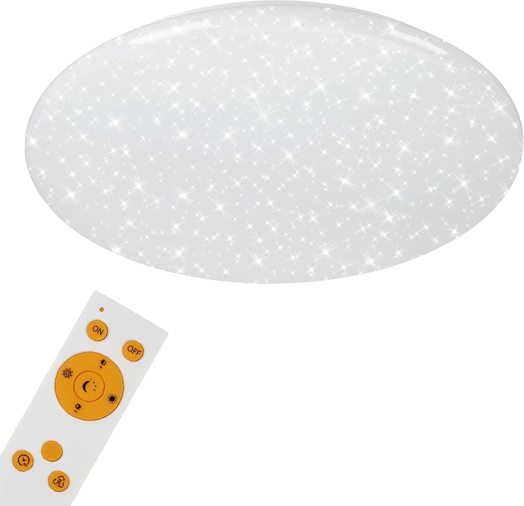 Briloner Leuchten - Lampă de tavan LED, lampă de tavan cu decor stelar, reglabilă intensitatea luminii, incl. telecomandă, incl. funcție de lumină nocturnă, incl. control al temperaturii de culoare (3.000 - 6.500 Kelvin), Ø 56cm