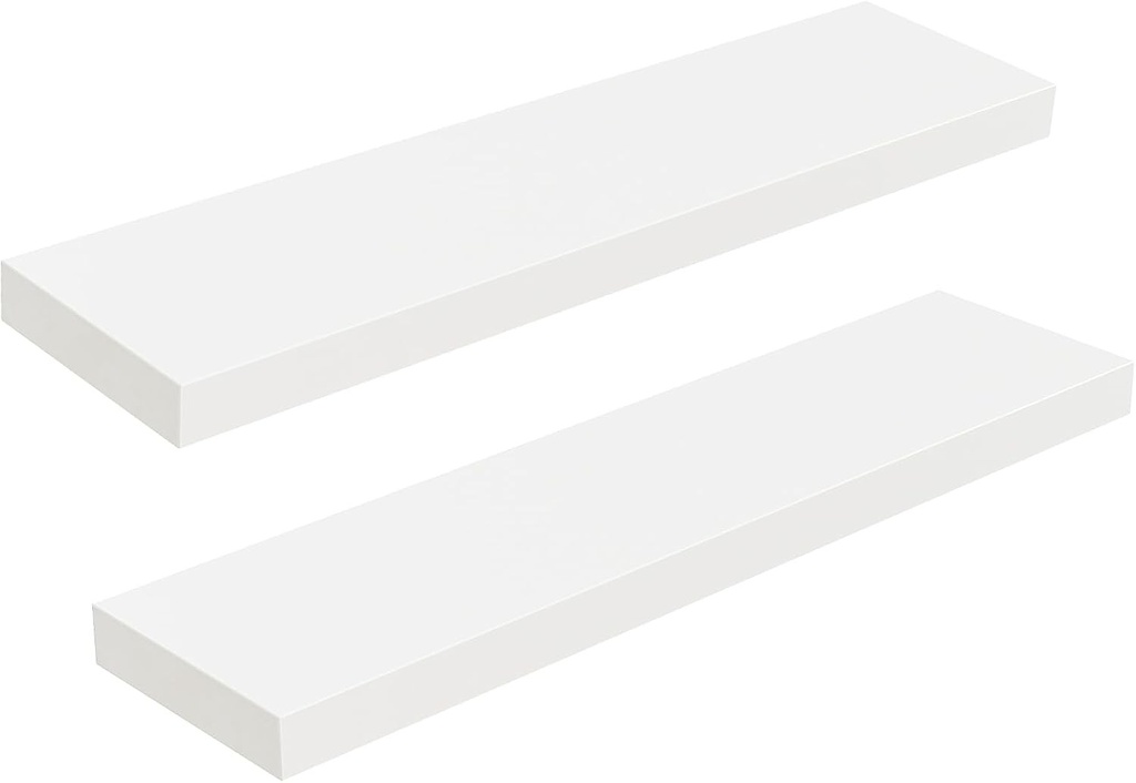HOOBRO Raft de perete, Raft plutitor, Pachet de 2, Rafturi de perete robuste, Rafturi suspendate 80 x 20 x 3,8 cm, cu suporturi invizibile, pentru baie, dormitor, bucătărie, birou, living, Alb EWT80BJP201