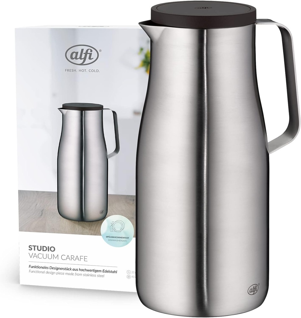 alfi STUDIO TT 1,5l, oțel inoxidabil, cană izolată cu pereți dubli din oțel inoxidabil și finisaj mat, menține băuturile calde timp de 12 ore și reci timp de 24 de ore, capac cu închidere prin răsucire, deschidere mare, lavabilă în mașina de spălat vase, fără BPA