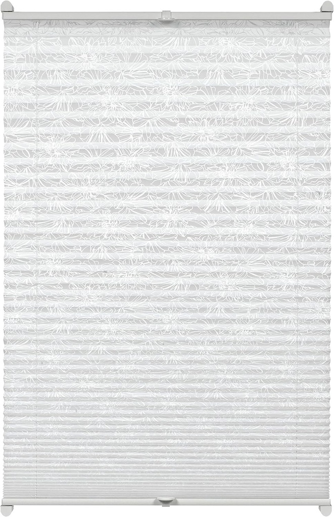 Jaluzeu plisat Gardinia cu prindere, jaluzeu plisat opac, toate piesele de montare incluse, jaluzeu plisat EASYFIX model burnout tensionat cu două șine de acționare, model floral, alb, 60 x 130 cm (l x Î) 33887