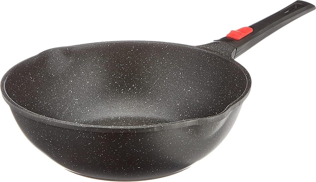 KAMBERG - Wok 30 cm - Mâner detașabil - Aluminiu turnat - Înveliș din piatră - Capac de sticlă - Potrivit pentru toate plitele, inclusiv inducție - Fără PFOA - 0008057