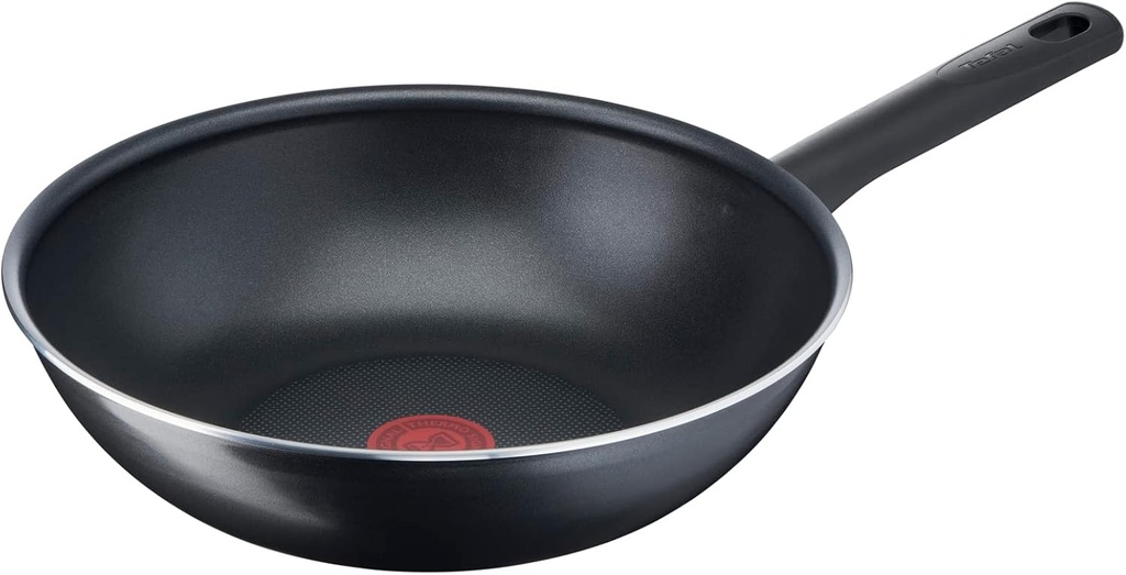 Tigaie Wok Tefal Day by Day On Wok 28 cm, înveliș antiaderent, semnal termic la temperatura ideală de prăjire, nu este potrivită pentru inducție, formă adâncă, aluminiu, B56419
