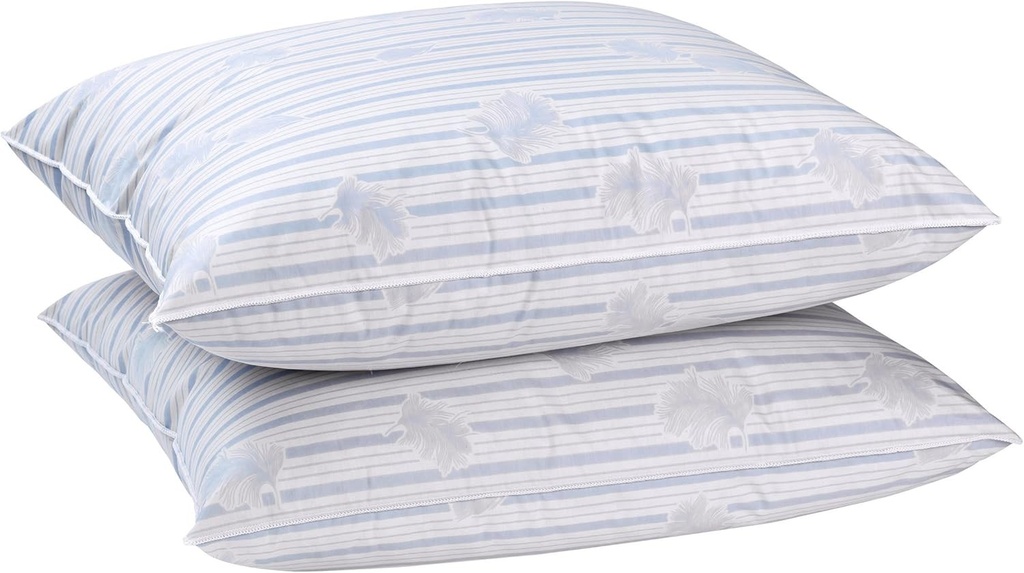 Blanrêve - Set de 2 perne vintage - Naturale - Pene - 60 x 60 cm - Alb/Dungi/Albastru - Fabricat în Franța