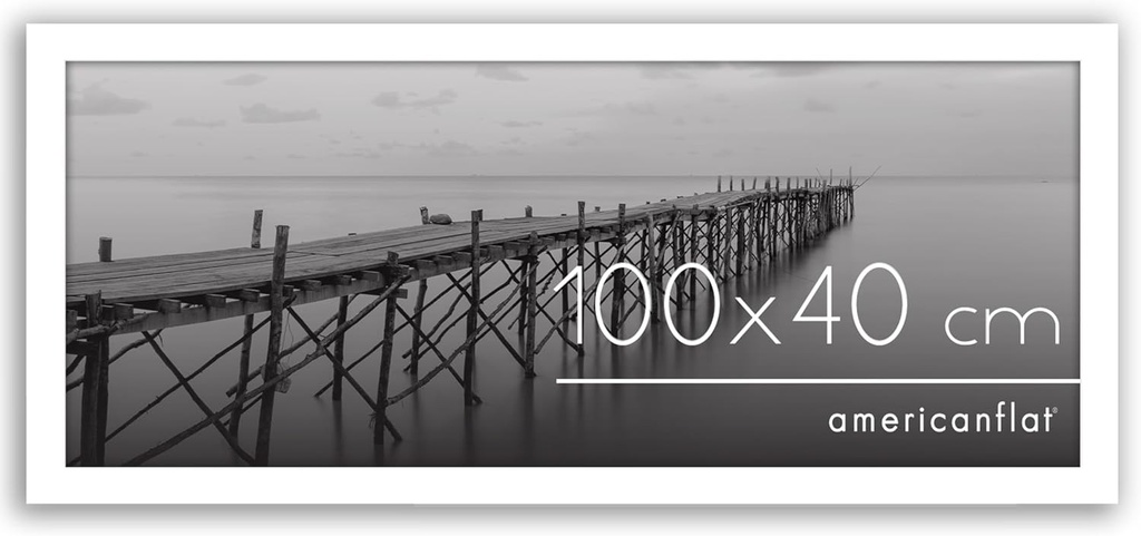 Ramă foto Americanflat 100x40 cm albă - Ramă foto format mare 40x100 cm din lemn MDF cu plexiglas lustruit și accesorii de agățare - Agățare orizontală sau verticală