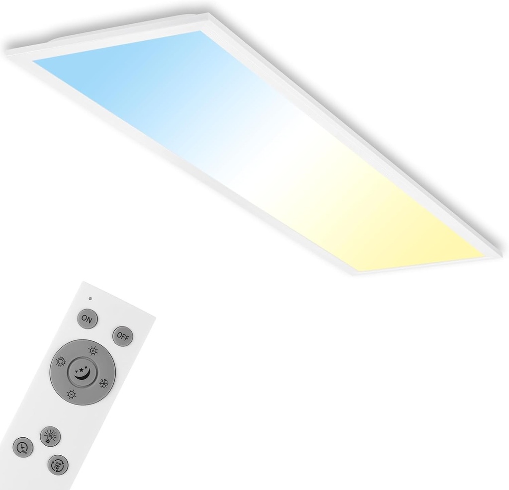 BRILONER - Plafonieră LED cu telecomandă, plată, reglabilă de la alb cald la alb rece, lampă, lumină de tavan, lampă de living, panou LED, lampă de dormitor, 100x25x6 cm, alb