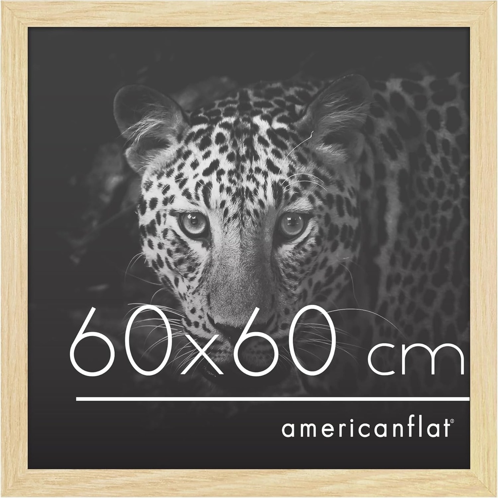 Rama foto Americanflat, culoare stejar natural, 60x60 cm, din lemn, cu plexiglas și cârlige de agățare – Ramă pătrată pentru afișare