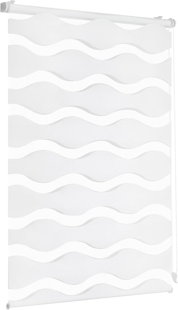Rulou dublu Sekey cu valuri, fixare cu clemă pentru ferestre (nu necesită găurire), rulou dublu 70 cm lățime, rulou duo cu valuri, protecție solară, 70x150cm, alb