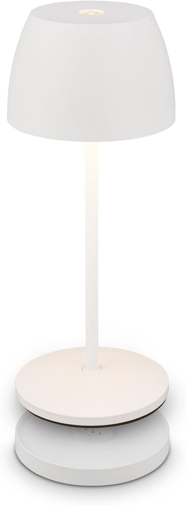 BRILONER - Lampă de masă LED mini, fără fir, IP44, cu stație de încărcare, reglare continuă a intensității luminoase, baterie și sursă de lumină înlocuibile, lampă de noptieră, lampă LED, lampă de masă reîncărcabilă, restaurant, 8x20,5 cm (AxÎ), albă