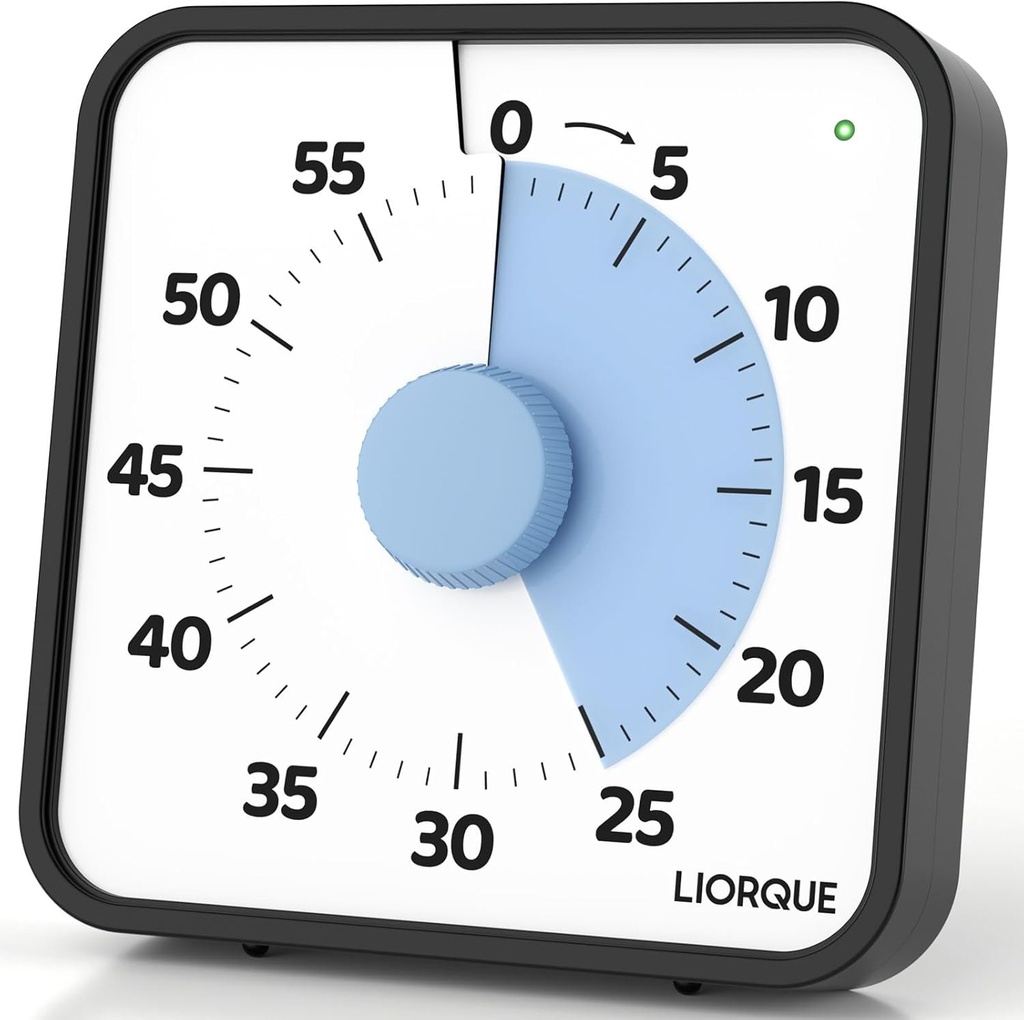 LIORQUE Cronometru vizual de 19 cm, numărătoare inversă de 60 de minute cu ecran mare pentru copii și adulți, cronometru silențios pe termen scurt pentru bucătărie, școală, birou, baterie inclusă (curcubeu)