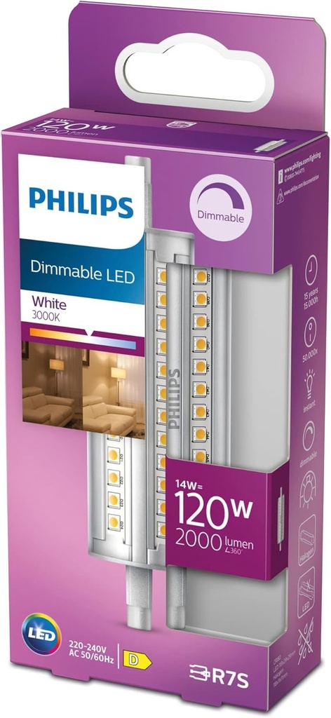 Philips LED 120W R7S 118mm WH D RF 1PF/12, Alb