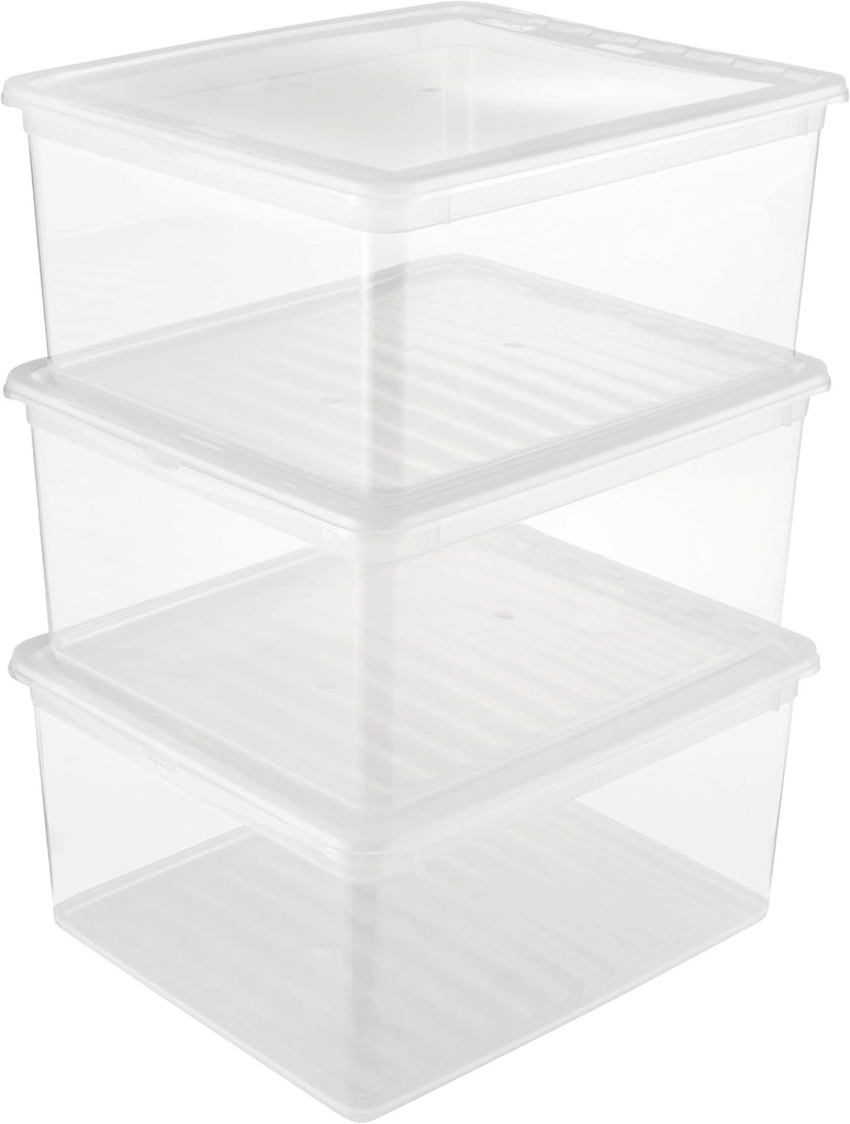 Cutii de depozitare Keeper cu sistem de control al aerului, set de 3 piese, înălțime: 18 cm, 3 x 18 l, 39 x 33,5 x 18 cm, Bea, Transparent