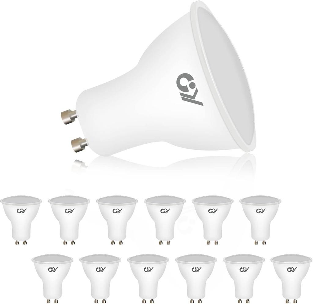 Bec LED GY GU10 Alb Rece, Becuri Incandescente Alb Rece 8W 6500K 800 Lumeni, Înlocuiește Becurile de 80W, Reflector cu Unghi de Fascicul de 120°, Nedimabil, Pachet de 12