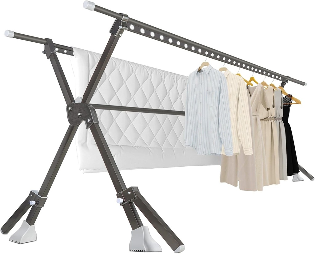 SERdeerCH Ușor de rufe 130-230 cm, Suport extensibil pentru uscare a rufelor, Lungime reglabilă, Suport pliabil pentru rufe, Suport rezistent pentru rufe, Utilizare în interior/exterior, cu 42 de cârlige rezistente la vânt, Ușor de utilizat