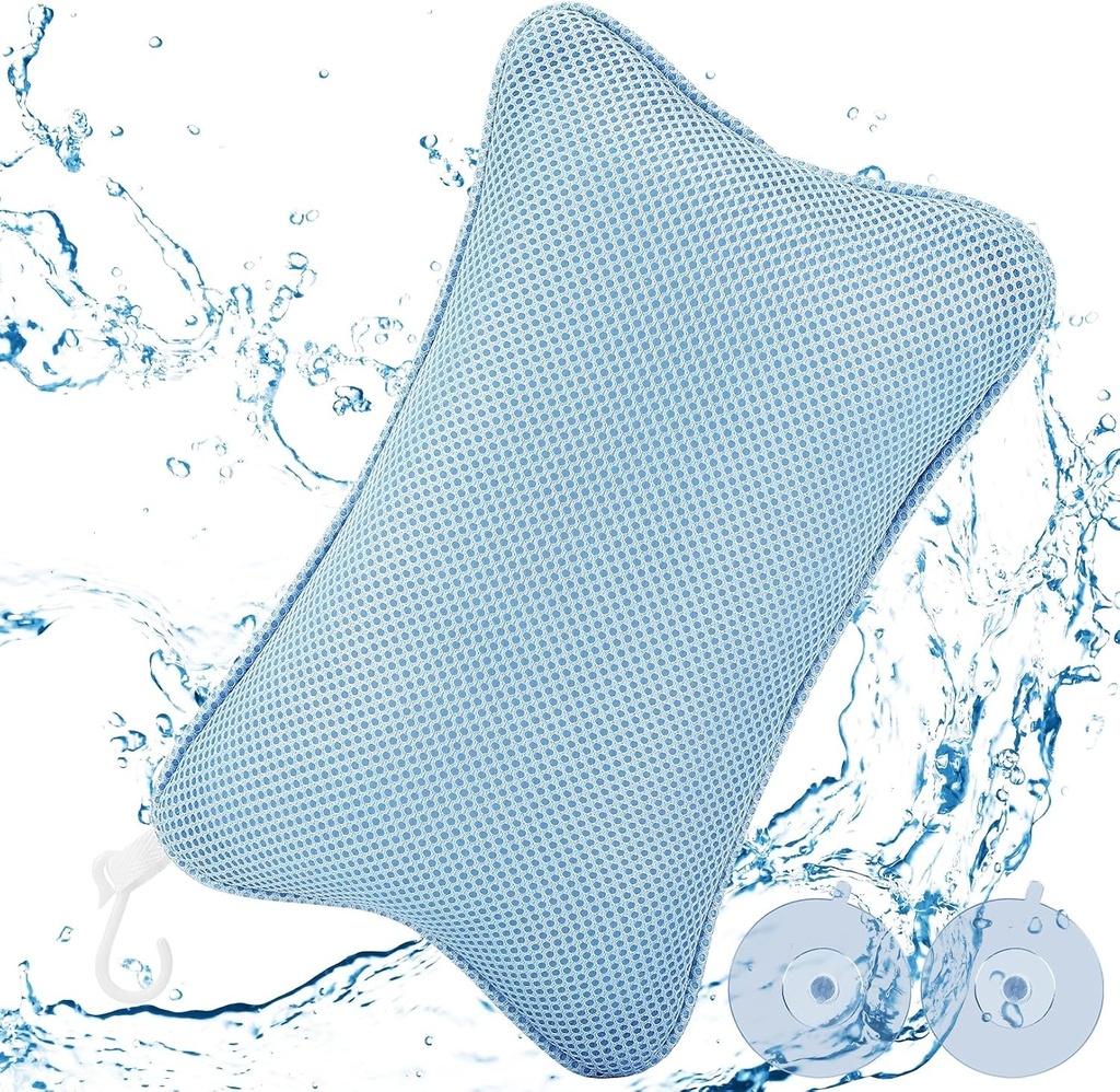 Pernă de baie Collazoey, pernă de baie pentru cadă, cu 2 ventuze puternice pentru o fixare fermă, pernă ergonomică pentru cadă spa, pernă pentru relaxare optimă a gâtului (albastru)