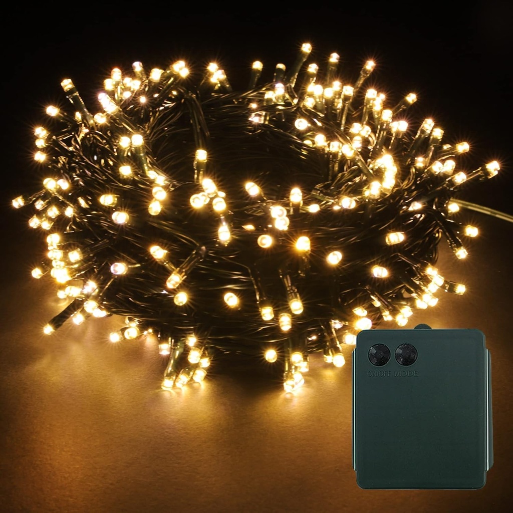 YOSION Șirling luminos cu LED-uri, alimentat cu baterii, 8 moduri și temporizator, iluminat decorativ, cablu verde (multicolor, 100 LED-uri)