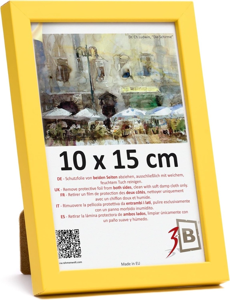 Ramă foto 3-B LUND - Galbenă - 10x15 cm - Ramă din lemn, ramă foto, ramă portret cu sticlă acrilică
