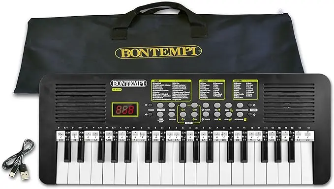 Bontempi | Claviatură digitală KeyRhythm cu 37 de taste, pas de 2 cm cu mufă pentru căști, bandă pentagramă, metronom și transpozitor, 21 x 7,8 x 2,75 inci
