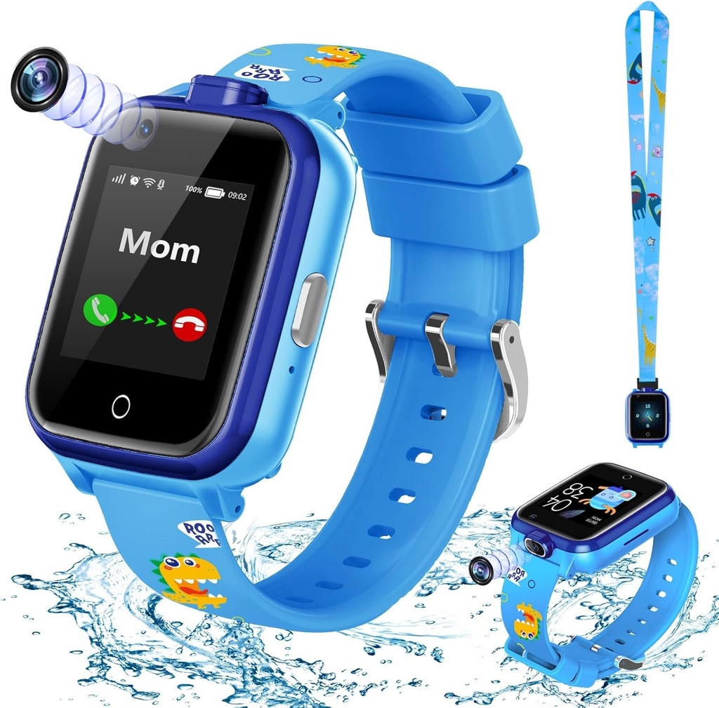 Ceas inteligent LiveGo Kids, ceas inteligent 4G sigur cu cameră duală, tracker GPS, apel SOS, WiFi pentru copii și elevi cu vârste cuprinse între 4 și 12 ani, cadouri de ziua de naștere și de școală (T13 Albastru)