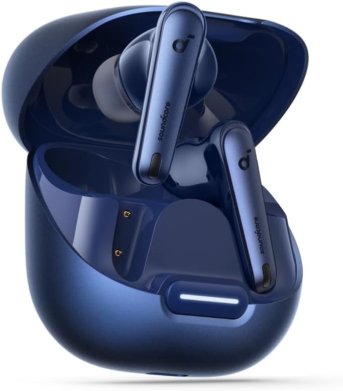 Căști Bluetooth Soundcore by Anker Liberty 4 NC cu anulare a zgomotului, anulare a zgomotului de 98,5% și anulare adaptivă a zgomotului pentru urechi și mediu, 50h de redare (albastru)