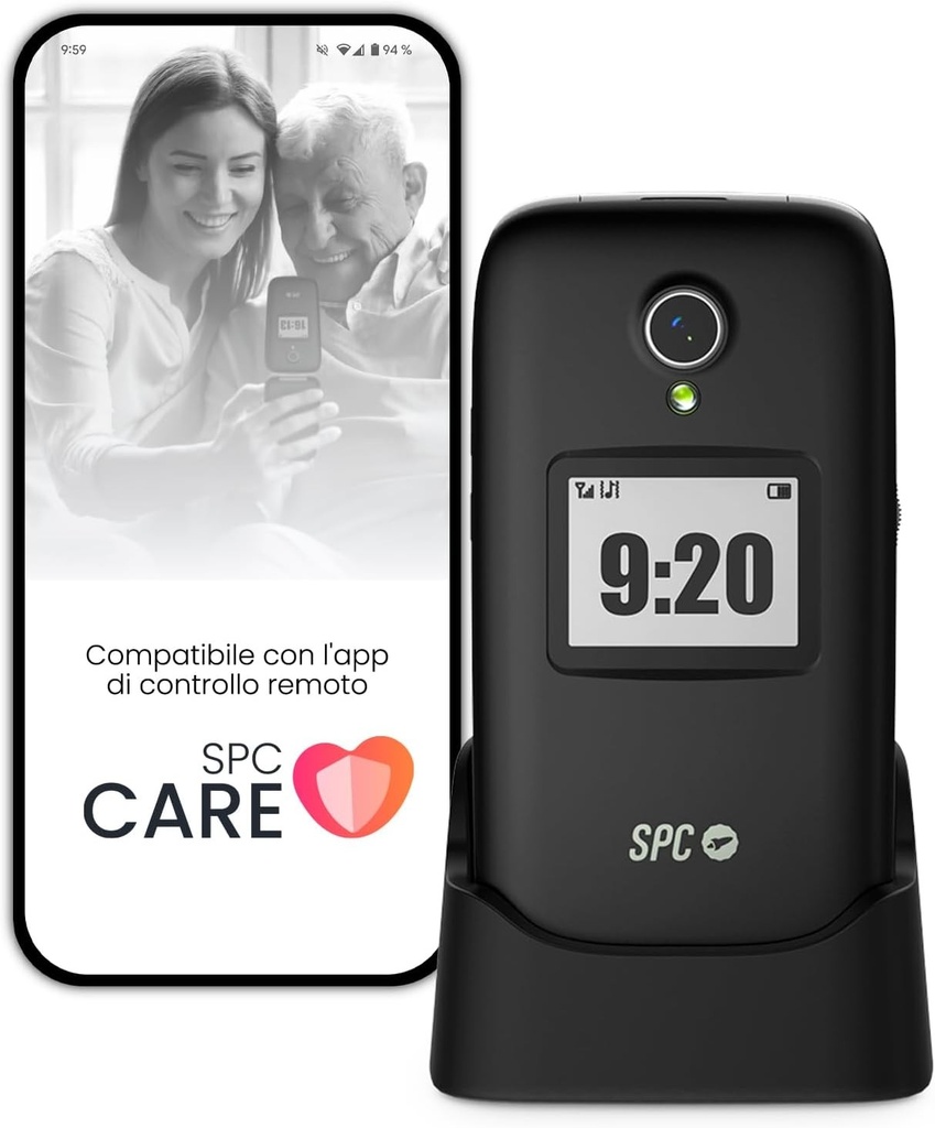 SPC Polaris - Telefon 4G pentru seniori cu butoane mari și buton SOS | Compatibil cu aplicația de gestionare la distanță SPC Care (iOS și Android), localizare GPS și alerte de securitate | Negru