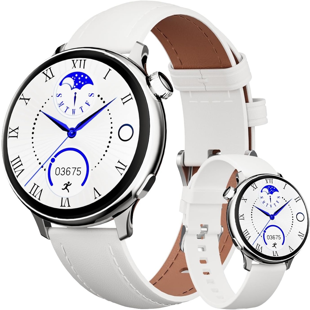 OKYUK Ceas inteligent pentru femei cu apeluri, ceas inteligent HD de 1,27" pentru femei cu monitorizare a ritmului cardiac pe 24 de ore, SpO2 și a somnului, peste 90 de moduri sportive, compatibil cu Android și iOS (alb)