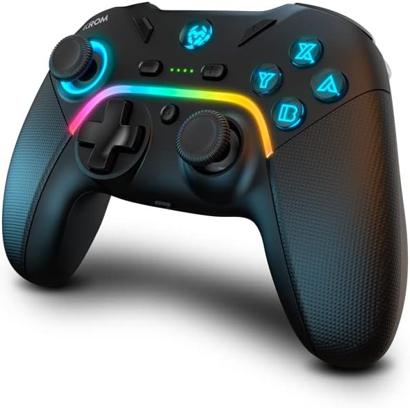 KROM KAYROS - Controler wireless RGB cu butoane configurabile, macrocomenzi și suport pentru smartphone - Compatibil cu PC, Nintendo Switch, Android și iOS, Negru