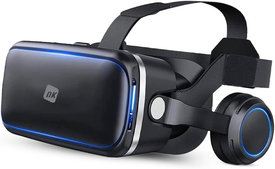 Ochelari VR inteligenți NK cu căști - Realitate virtuală 3D cu audio pentru smartphone-uri între 4,7" - 6,53", unghi de vizualizare 90-100º, rotație 360º, lentilă și pupilă reglabile - Negru