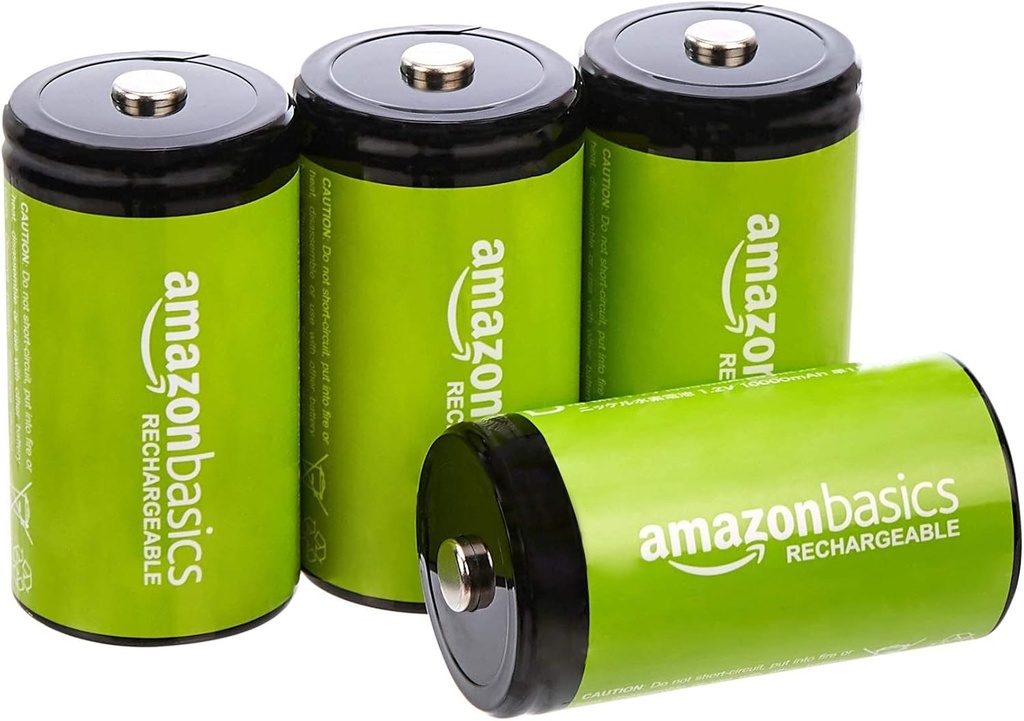 Amazon Basics - Pachet de 4 baterii reîncărcabile NiMH tip D, 10000 mAh, reîncărcabile de până la 1000 de ori, preîncărcate