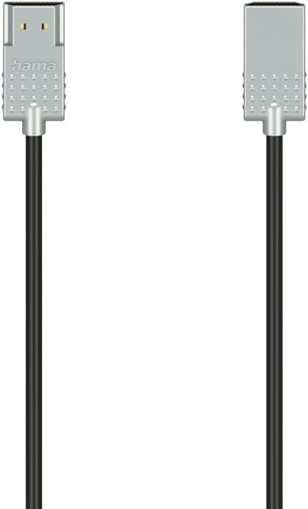 Hama - Cablu HDMI™ ultra-subțire de mare viteză, 4K, conector mascul, Ethernet, metalic, 2 m, negru și gri