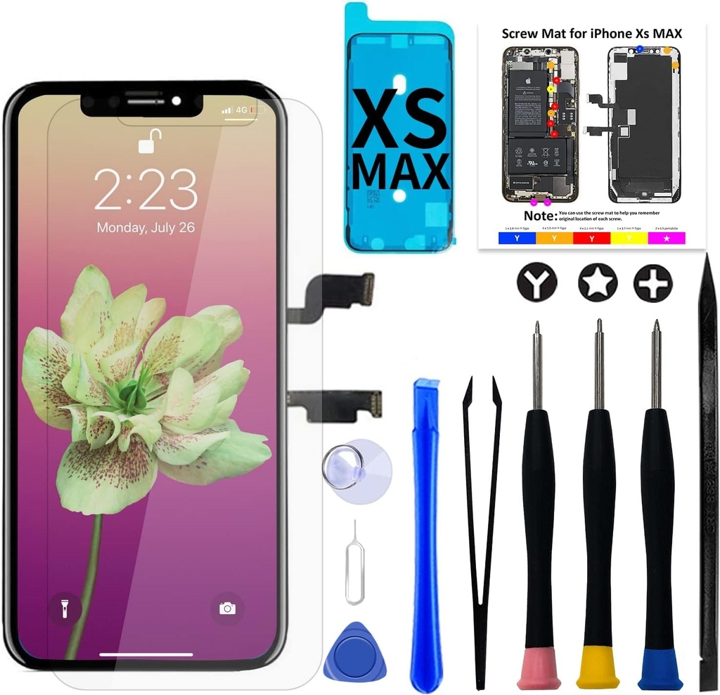 Ecran LCD Brinonac pentru iPhone XS MAX, kit complet de reparare LCD de 6,5 inci cu ecran tactil și folie de protecție din sticlă