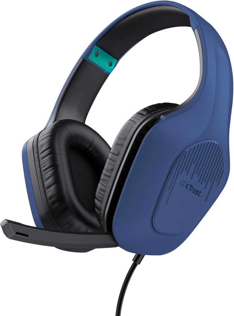 Trust Gaming GXT 418B Rayne Căști de gaming ușoare pentru PC, Xbox, PS4, PS5, Switch și Mobile, drivere de 50 mm, cablu de 2 m, mufă audio de 3,5 mm, căști over-ear cu fir, albastre