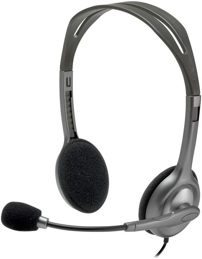 Căști Logitech H111 cu microfon, căști stereo, microfon reglabil cu anulare a zgomotului, bandă de susținere reglabilă, conexiune audio/microfon duală cu două mufe de 3,5 mm - negre