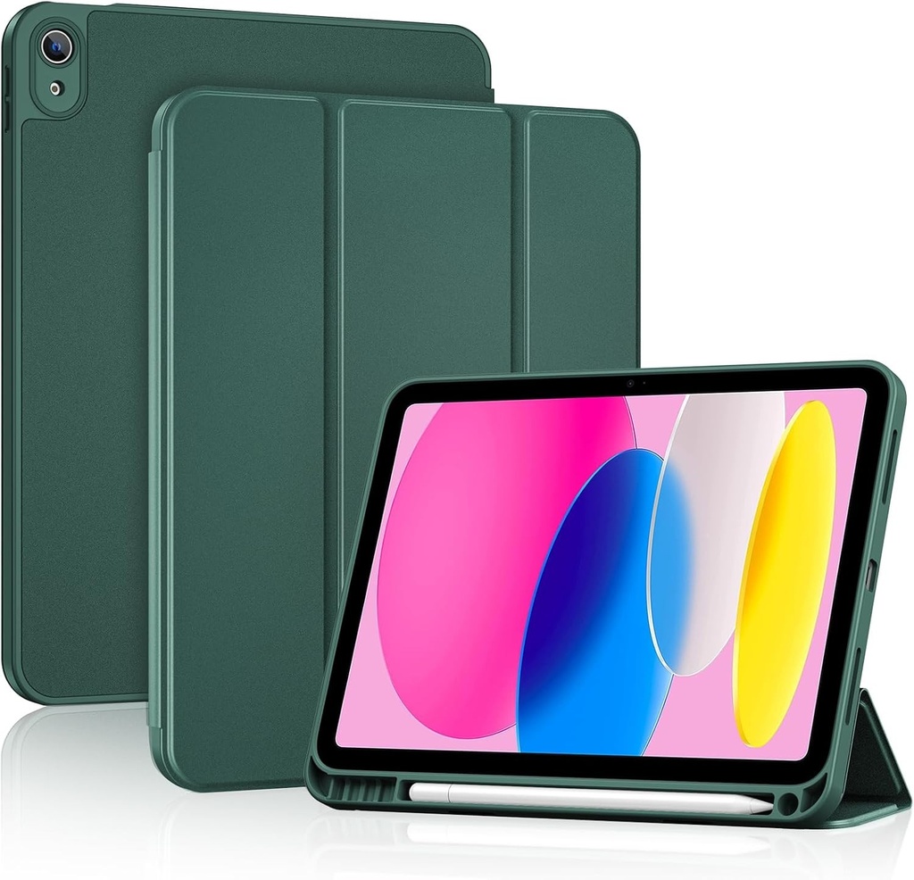 Husă ProCase cu protecție completă pentru cameră pentru iPad (A16) a 11-a generație 11" 2025/a 10-a generație 10.9" 2022, subțire și rezistentă la șocuri, cu suport pentru creion, husă moale TPU+PU - Verde sticlă