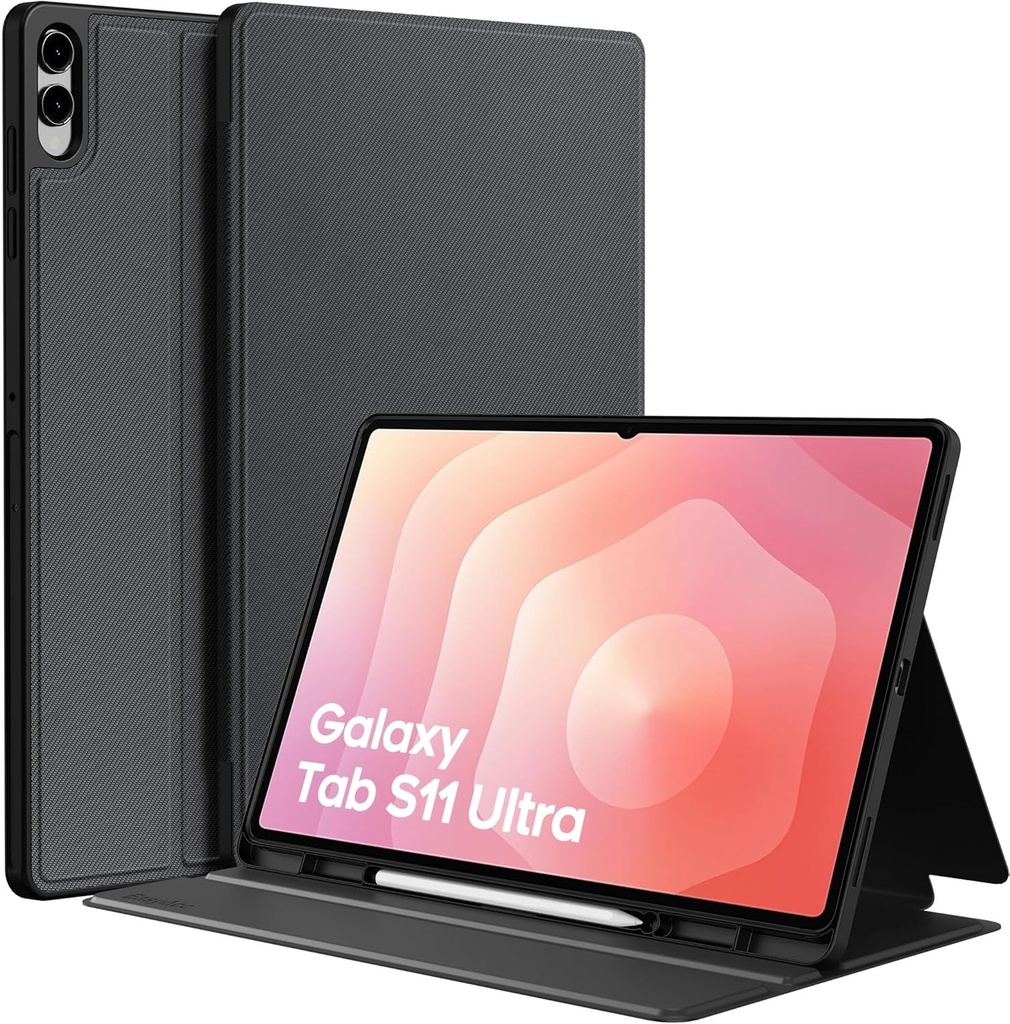 Husă EasyAcc pentru Samsung Galaxy Tab S11 Ultra 14,6 inch (2025) cu suport pentru S Pen, husă de protecție subțire, tip folio, vizualizare multi-unghi, neagră