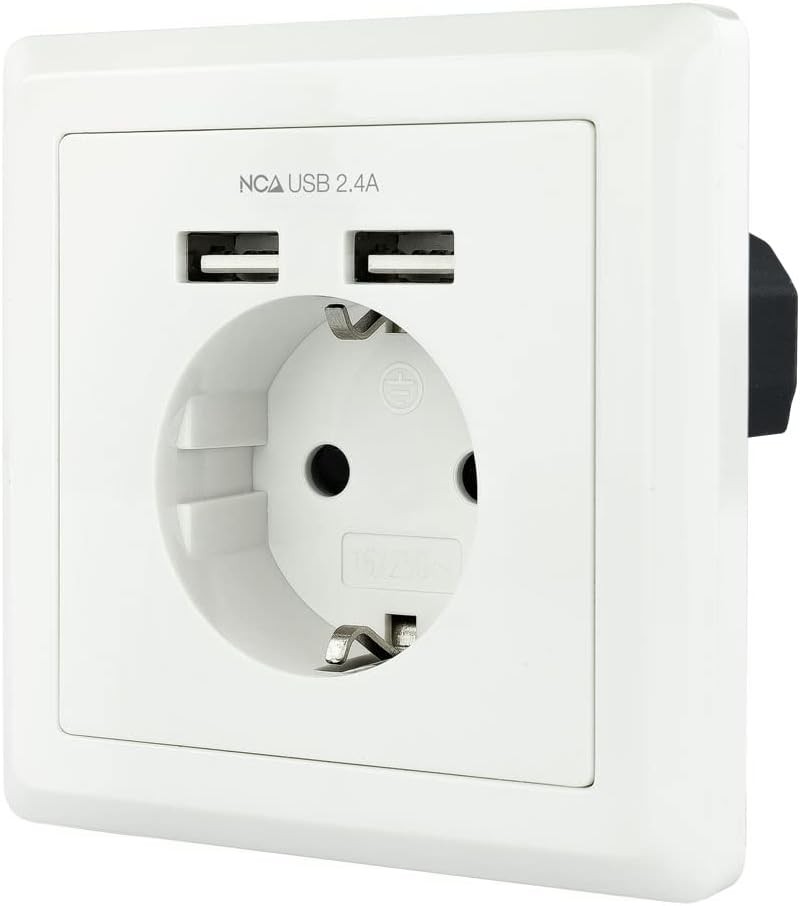 BAZA CUFĂ DE PERETE NANO CABLU PRINTĂ SCHUKO 2xUSB MAX.2.4A ALB