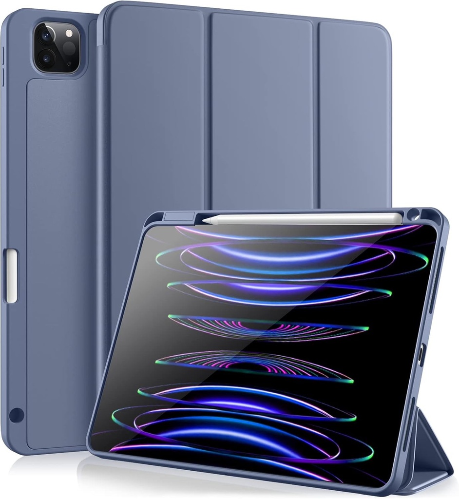 Husă Vobafe compatibilă cu iPad Pro 11 2022/2021/2020/2018, husă cu suport pliabil și suport pentru creion pentru iPad Pro 11 inch, suportă creionul de a doua generație, activare/oprire automată, albastru-gri