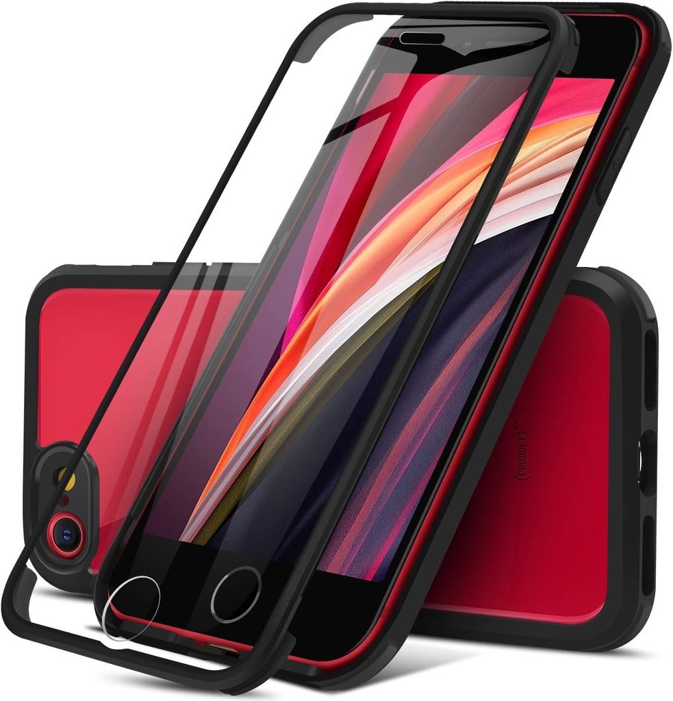 Carcasă DOSNTO pentru iPhone SE 2022/SE 2020 și iPhone 8/7, carcasă de protecție la 360 de grade cu protector de ecran încorporat, carcasă robustă cu bara de protecție față-verso, transparentă, rezistentă la șocuri de calitate militară - Negru