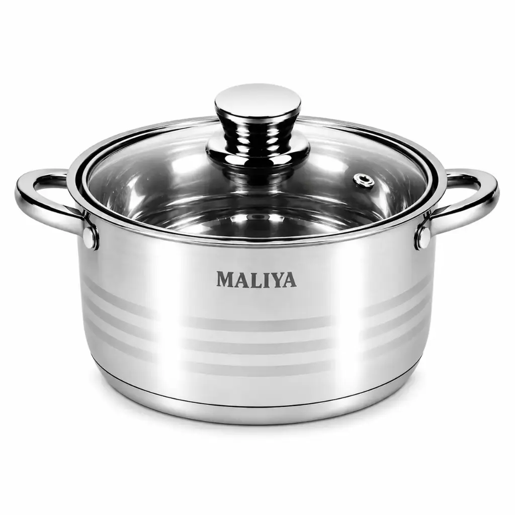 Oala Maliya Premium Cassrole Inox 18 cm - Oala cu capac din sticla si manere, compatibila cu toate tipurile de suprafete de gatit