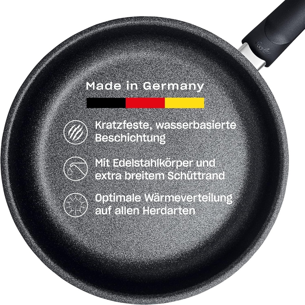 Tigaie Fissler Adamant Premium din oțel inoxidabil, diametru 26 cm, strat antiaderent sigilat, rezistent la zgârieturi, inducție